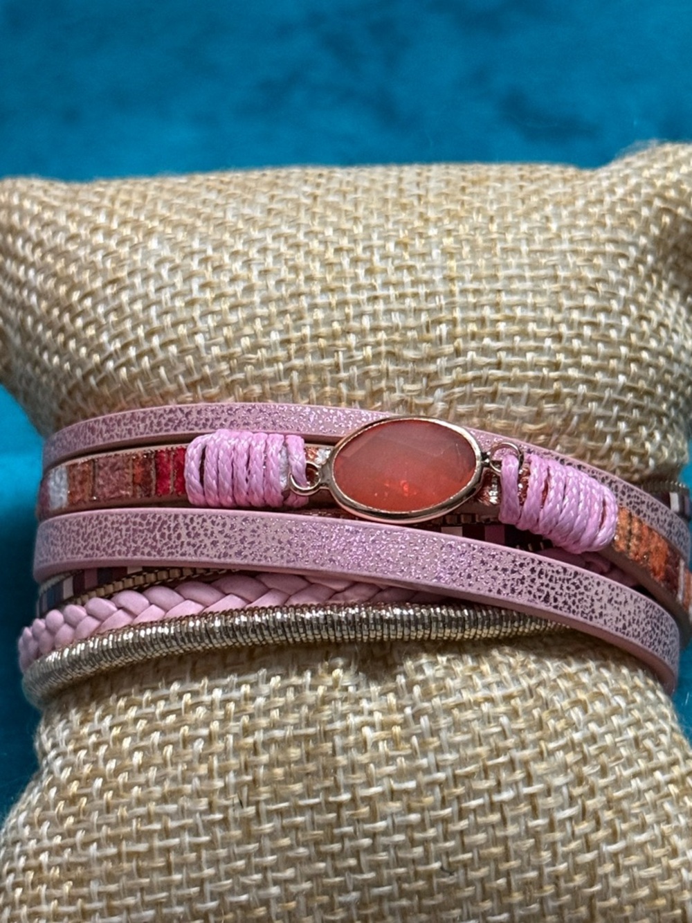 Boho Pink Multi-Strand Gem Accent Women's Bracelet NEW